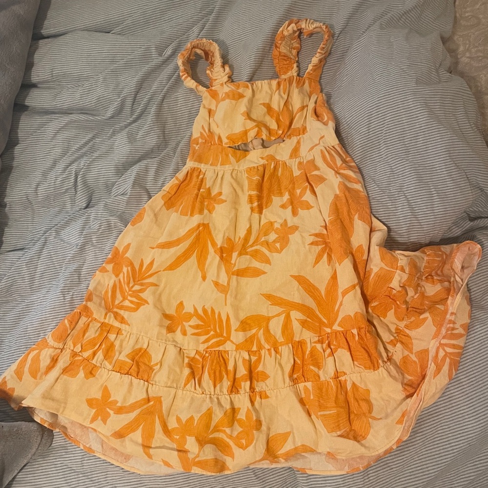 Zara Orange and White Ruched Tiered Sundress